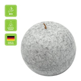 Kugelkerze aus Stearin, Grau, Ø80 mm, 100% pflanzliches Wachs, KERZENFARM HAHN, Brenndauer ca. 25h - luterne.shop
