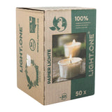 LIGHT.ONE, vegane Teelichter mit 100% Rapswachsfüllung, WENZEL, Hülle aus 100% Papier, Brenndauer ca. 6h, 25/42 mm, 100% plastikfrei, Box mit 50 Stück - luterne.shop