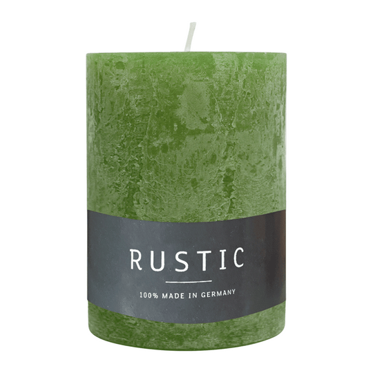 RUSTIC Stumpenkerze Olive, 80/70 mm, WENZEL, Brenndauer 34h, selbstverlöschend