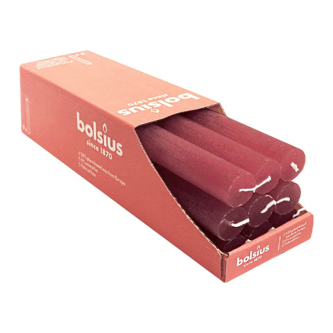 Stabkerzen Rustik, 23/270 mm, Samtrot, BOLSIUS, Brenndauer ca. 13h, 9 Stück pro Verpackung - luterne.shop