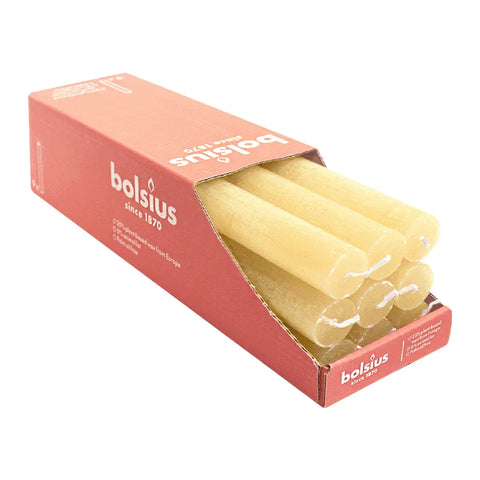 Stabkerzen Rustik, 23/270 mm, Sonniges Gelb, BOLSIUS, Brenndauer ca. 13h, 9 Stück pro Verpackung - luterne.shop
