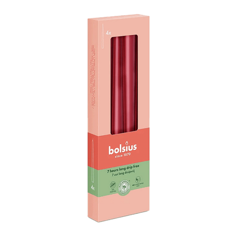 Spitzkerzen, Samtrot, BOLSIUS Essentials, 24/245 mm, Brenndauer ca. 7h, 4 Stück pro Verpackung