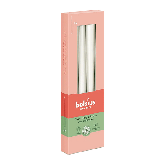 Spitzkerzen, Wolkiges Weiß, BOLSIUS Essentials, 24/245 mm, Brenndauer ca. 7h, 4 Stück pro Verpackung