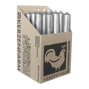 Stabkerzen Rustikal Silber, 180/22 mm, KERZENFARM HAHN, Brenndauer 8h, 16 St.
