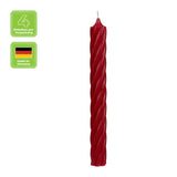WENZEL RUSTIC TWIST Stabkerzen 250/28 mm in Rubin – Rußarm, durchgefärbt & ideal für stilvolle Dekoration