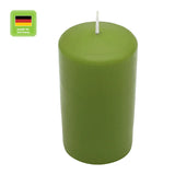 Stumpenkerze aus Paraffin, Olive, WENZEL, 100/60 mm, Brenndauer ca. 36h, selbstverlöschend - luterne.shop