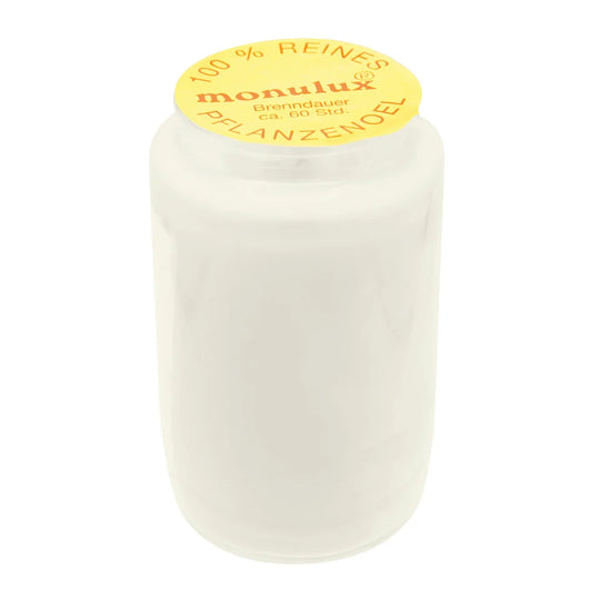MONULUX-Glasöllicht Weiß, 100% Pflanzenöl, Brenndauer 60h, 95/55 mm, 20 St.