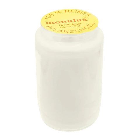 MONULUX-Glasöllicht, 100% reines Pflanzenöl, Weiß, Brenndauer ca. 60 Stunden, 95/55 mm, Karton mit 20 Stück - luterne.shop