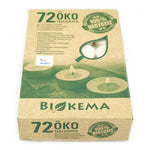Öko-Teelichter Ø38 mm, BIOKEMA, ohne Alu-Hülle, Brenndauer ca. 4h, 72 St.