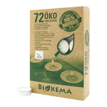 Öko-Teelichter Ø38 mm, BIOKEMA, mit Alu-Hülle, Brenndauer ca. 4h, 72 St.