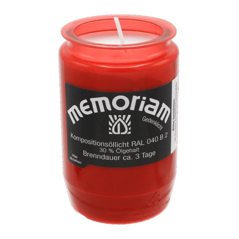 MEMORIAM-Kompositionsöllicht, Rot, Nr. 33, AETERNA, 30% Ölgehalt, Brenndauer ca. 3 Tage, 95/58 mm, Karton mit 20 Stück - luterne.shop