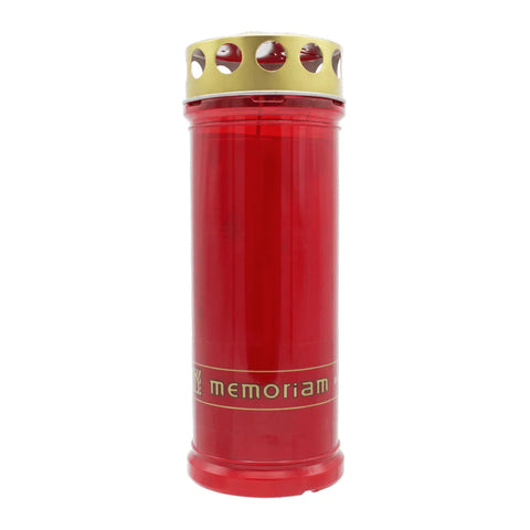 MEMORIAM-Kompositionsöllicht mit Golddeckel, Rot, Nr. 63, AETERNA, Brenndauer ca. 7 Tage, 210/75 mm, Karton mit 12 Stück - luterne.shop