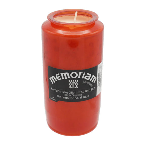 MEMORIAM-Kompositionsöllicht, Rot, Nr. 73, AETERNA, 30% Ölgehalt, Brenndauer ca. 6 Tage, 136/68 mm, Karton mit 20 Stück - luterne.shop