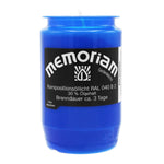 MEMORIAM-Kompositionsöllicht, Blau, Nr. 336, AETERNA, 30% Ölgehalt, Brenndauer ca. 3 Tage, 95/58 mm, Karton mit 20 Stück