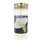 MEMORIAM-Motivkerze „Gold Calla", Nr. 416, AETERNA, mit Golddeckel, 75/170 mm, 30% Ölgehalt, Brenndauer 4 Tage, Lieferumfang 3 Stück, Grabkerzen - luterne.shop