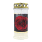 MEMORIAM-Motivkerze „Gold Rose", Nr. 417, AETERNA, mit Golddeckel, 75/170 mm, 30% Ölgehalt, Brenndauer 4 Tage, Lieferumfang 3 Stück, Grabkerzen - luterne.shop