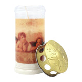 MEMORIAM-Motivkerze „Engel", Nr. 410, AETERNA, mit Golddeckel, 75/170 mm, 30% Ölgehalt, Brenndauer 4 Tage, Lieferumfang 3 Stück, Grabkerzen - luterne.shop