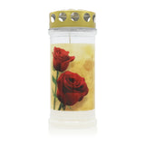 MEMORIAM-Motivkerze „Rosen“, Nr. 413, AETERNA, mit Golddeckel, 75/170 mm, 30% Ölgehalt, Brenndauer 4 Tage, Lieferumfang 3 Stück, Grabkerzen - luterne.shop