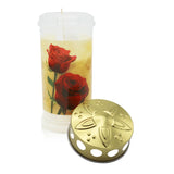 MEMORIAM-Motivkerze „Rosen“, Nr. 413, AETERNA, mit Golddeckel, 75/170 mm, 30% Ölgehalt, Brenndauer 4 Tage, Lieferumfang 3 Stück, Grabkerzen - luterne.shop