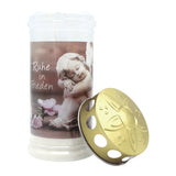 MEMORIAM-Motivkerze „Ruhe in Frieden", Nr. 415, AETERNA, mit Golddeckel, 75/170 mm, 30% Ölgehalt, Brenndauer 4 Tage, Lieferumfang 3 Stück, Grabkerzen - luterne.shop