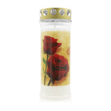 MEMORIAM-Motivkerze „Zwei Rosen“, Nr. 640, AETERNA, mit Golddeckel, 75/210 mm, 30% Ölgehalt, Brenndauer 7 Tage, Lieferumfang 3 Stück, Grabkerzen - luterne.shop