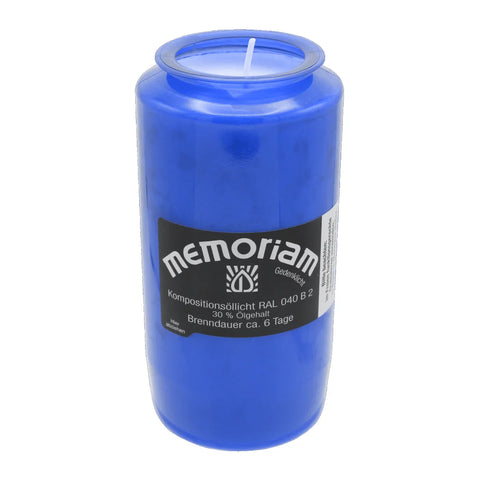 MEMORIAM-Kompositionsöllicht, Blau, Nr. 736, AETERNA, 30% Ölgehalt, Brenndauer ca. 6 Tage, 136/68 mm, Karton mit 20 Stück - luterne.shop
