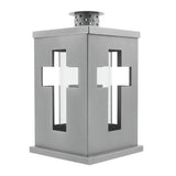 Grablaterne mit Kreuzmotiv & Dach zum Hinstellen, grau, ca. 13x13x21,5 cm, Grabschmuck, Grabdekoration - luterne.shop