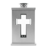 Grablaterne mit Kreuzmotiv & Dach zum Hinstellen, grau, ca. 13x13x21,5 cm, Grabschmuck, Grabdekoration - luterne.shop