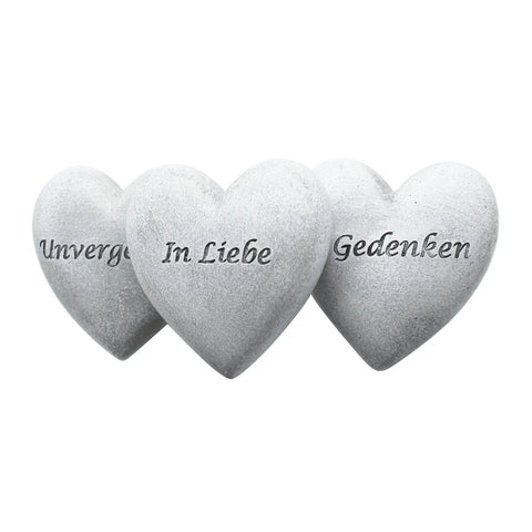 Polyresin-Herzen mit Trauerspruch und Stecker, 3er-Set, Grabschmuck, Grabdekoration - luterne.shop