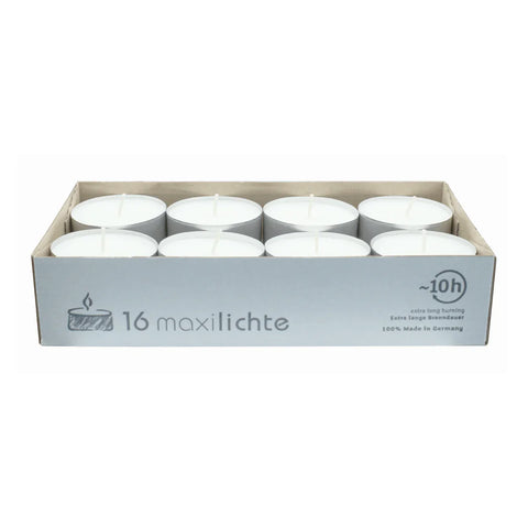 Maxilichter, weiß, WENZEL, 30/56 mm, mit Aluminiumhülle, Brenndauer ca. 10 Std., 16 Stück - luterne.shop