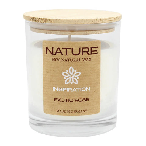 NATURE INSPIRATION, Duftkerze im Glas, Exotic Rose, 100% NATURAL WAX, 85/70 mm, Brenndauer ca. 25h - luterne.shop