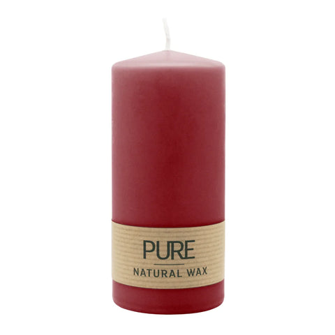 100% PURE, NATURAL WAX, Stumpenkerze, Karminrot, WENZEL, 130/60 mm, Brenndauer ca. 41h, 100% plastikfrei - luterne.shop