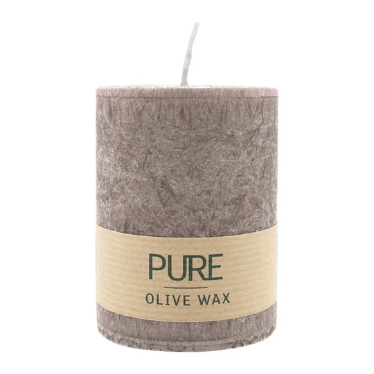 PURE OLIVE WAX, Siena, vegane Stumpenkerze, WENZEL, 90/70 mm, Brenndauer ca. 30h