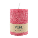 100% PURE, OLIVE WAX, vegane Stumpenkerze, Karminrot, WENZEL, 90/70 mm, Brenndauer ca. 40h - luterne.shop