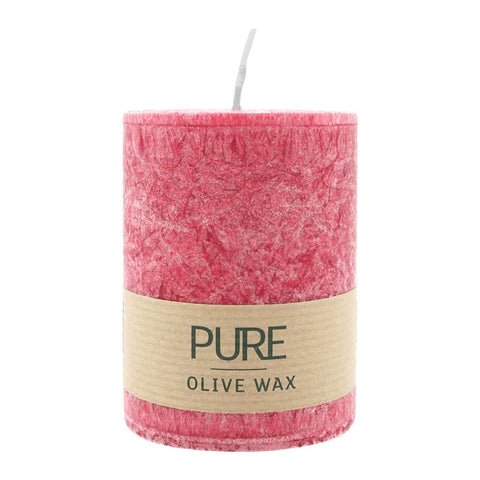 100% PURE, OLIVE WAX, vegane Stumpenkerze, Karminrot, WENZEL, 90/70 mm, Brenndauer ca. 40h - luterne.shop