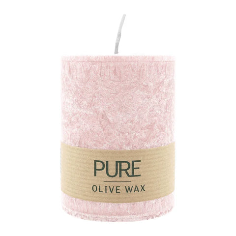 100% PURE, OLIVE WAX, vegane Stumpenkerze, Antikrosa, WENZEL, 90/70 mm, Brenndauer ca. 40h - luterne.shop