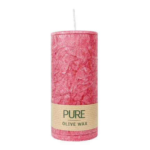 100% PURE, OLIVE WAX, vegane Stumpenkerze, Karminrot, WENZEL, 130/60 mm, Brenndauer ca. 40h - luterne.shop