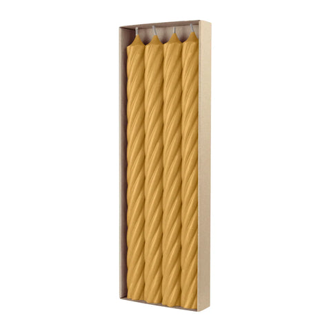 Stabkerzen aus Paraffin, RUSTIC TWIST, 350/28 mm, Senf, WENZEL, Brenndauer ca. 20h, 4 Stück pro Verpackung - luterne.shop