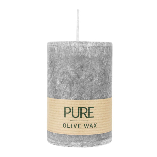 PURE OLIVE WAX, Anthrazit, vegane Stumpenkerze, WENZEL, 90/60 mm, Brenndauer ca. 26h