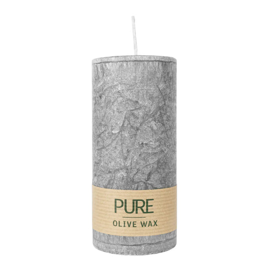 PURE OLIVE WAX, Anthrazit, vegane Stumpenkerze, WENZEL, 130/60 mm, Brenndauer ca. 40h