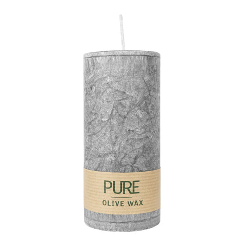 100% PURE, OLIVE WAX, vegane Stumpenkerze, Anthrazit, WENZEL, 130/60 mm, Brenndauer ca. 40h - luterne.shop