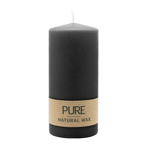 100% PURE, NATURAL WAX, Stumpenkerze, Schwarz, WENZEL, 130/60 mm, Brenndauer ca. 41h, 100% plastikfrei - luterne.shop