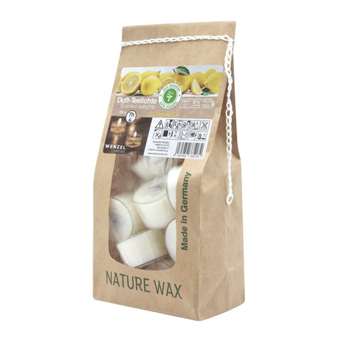 Duftteelichter, Citronella, 100% NATURAL WAX, WENZEL, 25/41 mm, Brenndauer ca. 7h, Beutel mit 18 Stück - luterne.shop