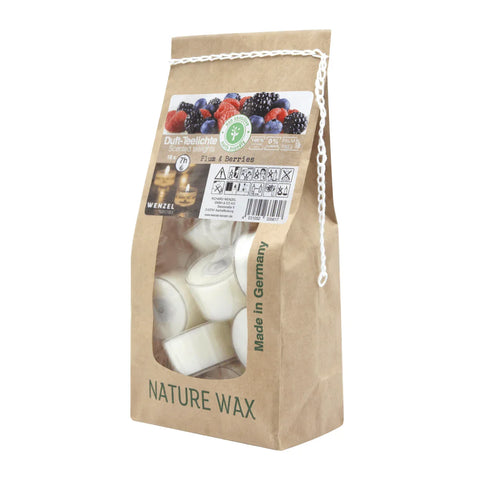 Duftteelichter, Plum & Berries, 100% NATURAL WAX, WENZEL, 25/41 mm, Brenndauer ca. 7h, Beutel mit 18 Stück - luterne.shop