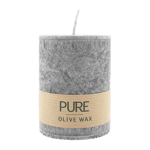 100% PURE, OLIVE WAX, vegane Stumpenkerze, Anthrazit, WENZEL, 90/70 mm, Brenndauer ca. 40h - luterne.shop
