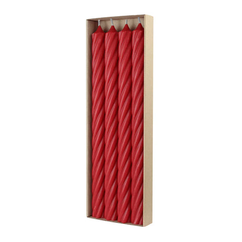 Stabkerzen aus Paraffin, RUSTIC TWIST, 350/28 mm, Rubin, WENZEL, Brenndauer ca. 20h, 4 Stück pro Verpackung - luterne.shop