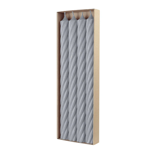 RUSTIC TWIST-Stabkerzen Silbergrau, WENZEL, 350/28 mm, Brenndauer ca. 23h, 4 Stück