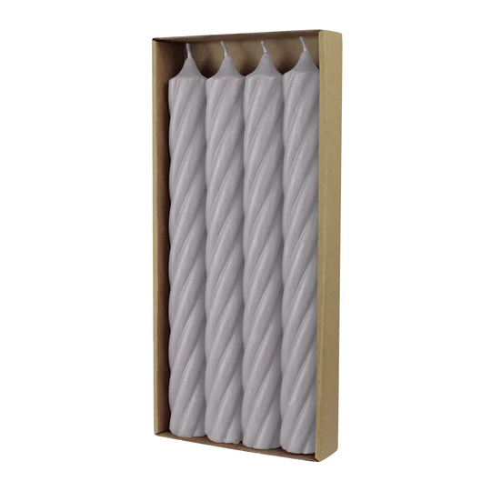 RUSTIC TWIST Stabkerzen Silbergrau, 250/28 mm, mit Zapfenfuß, WENZEL, Brenndauer 16h, 4 St.
