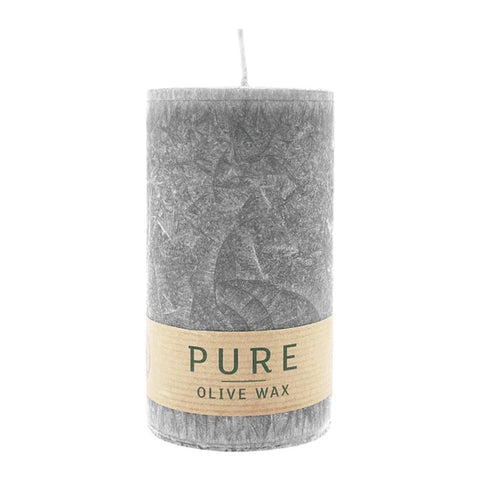100% PURE, OLIVE WAX, vegane Stumpenkerze, Anthrazit, WENZEL, 130/70 mm, Brenndauer ca. 59h - luterne.shop