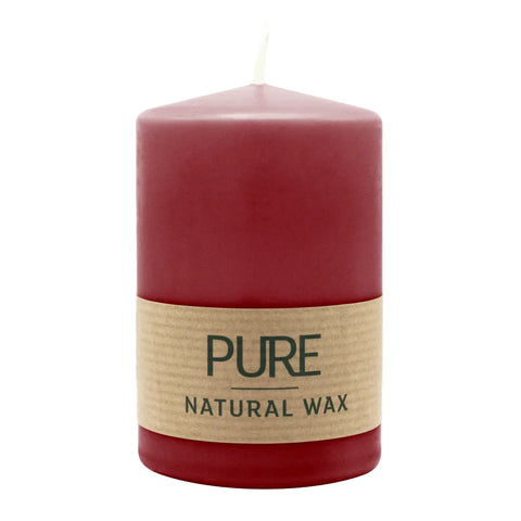 100% PURE, NATURAL WAX, Stumpenkerze, Karminrot, WENZEL, 90/60 mm, Brenndauer ca. 25h, 100% plastikfrei - luterne.shop